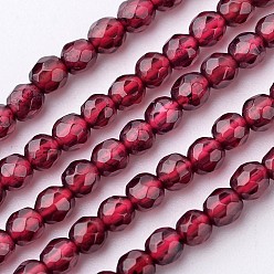 Garnet Natural Garnet Bead Strands, Grade A, Round, Faceted, 2~3mm, Hole: 0.5mm, about 140pcs/strand, 15 inch