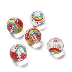 Coloré Brins de perles en verre émaillé faits à la main, rond avec arc-en-ciel, colorées, 13x12mm, Trou: 1.2mm, Environ 30 pcs/chapelet