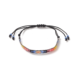 Noir Bracelets de perles tressées de mauvais œil de graines japonaises faites à la main, bracelet réglable pour femme, noir, diamètre intérieur: 1-5/8~4-3/8 pouce (4.1~11 cm)