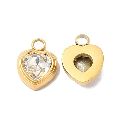 Snow Ion Plating(IP) 304 Glass Charms, with Glass, Heart, Real 14K Gold Plated, Snow, 16x12x6mm, Hole: 3mm