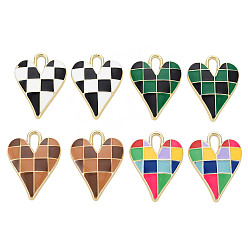 Mixed Color Rack Plating Alloy Enamel Pendants, Cadmium Free & Nickel Free & Lead Free, Heart, Light Gold, Mixed Color, 34.5x25.5x4mm, Hole: 3.5mm