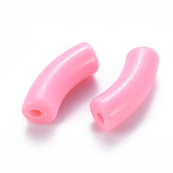 Pink Perles acryliques opaques, tube incurvé, rose, 36x13.5x11.5mm, Trou: 4mm, environ133 pcs / 500 g
