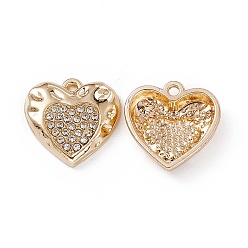 Crystal Alloy Rhinestone Pendants, Heart Charm, Light Gold, Crystal, 15x15x3.5mm, Hole: 1.4mm