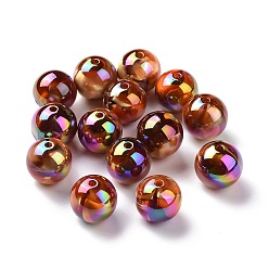 Sienna UV Plating Rainbow Iridescent Acrylic Beads, with Gold Foil, Round, Sienna, 17mm, Hole: 2.5mm