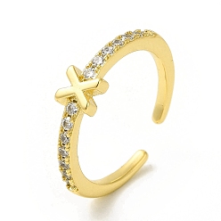 Letter X Clear Cubic Zirconia Initial Letter Open Cuff Ring, Real 18K Gold Plated Brass Jewelry for Women, Cadmium Free & Nickel Free & Lead Free, Letter.X, US Size 7 3/4(17.9mm)