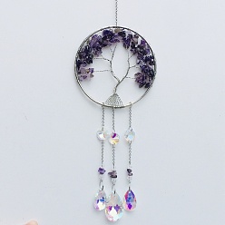 Amethyst Natural Amethyst Tree of Life Pendant Decorations, Suncatchers for Party Window, Wall Display Decorations, 400mm
