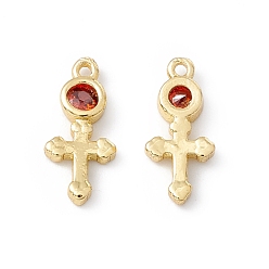 Tomato Brass Micro Pave Cubic Zirconia Pendants, Real 18K Gold Plated, Cross, Tomato, 12x5.5x1.5mm, Hole: 0.9mm