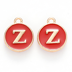 Letter Z Golden Plated Enamel Alloy Charms, Enamelled Sequins, Flat Round, Red, Letter.Z, 14x12x2mm, Hole: 1.5mm, 100pcs/Box