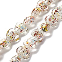 Clear Handmade Lampwork Beads Strands, Heart, Clear, 15.5~16.5x15.5~16x8~9.5mm, Hole: 1.2mm, about 28pcs/strand, 15.35 inch(39cm)
