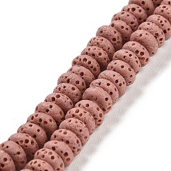 Rosy Brown Natural Lava Rock Dyed Beads Strands, Rondelle, Rosy Brown, 6x3mm, Hole: 1.2mm, about 58pcs/strand, 7.87 inch(20cm)