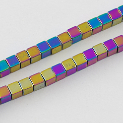 Plaqué Multicolore Non-magnétiques perles d'hématite synthétique brins, Grade a, cube, multi-couleur plaquée, 3x3x3mm, Trou: 1mm, 128 pcs / chapelet, 15.5 pouce