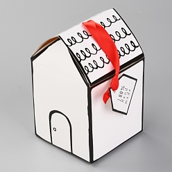 Couleur Mélangete Noël thème cadeau bonbons boîtes pliantes en papier, étiquettes avec mot et ruban, pour Noël décorer, forme de maison, couleur mixte, 33x17x0.1 cm
