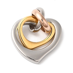 Couleur Mélangete Placage ionique (ip) 304 pendentifs en acier inoxydable, avec anneau de saut, charme coeur, couleur mixte, 24.5x20.5x5mm