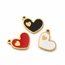 Mixed Color Ion Plating(IP) 304 Stainless Steel Enamel Charms, Heart, Mixed Color, 13x10x1mm, Hole: 1.2mm