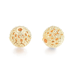 Real 18K Gold Plated Brass Beads, Nickel Free, Round with Flower, Real 18K Gold Plated, 8mm, Hole: 1.4mm