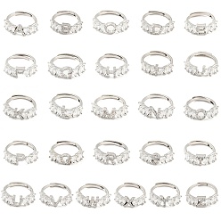 Platinum 26Pcs 26 Style Initial Letter A~Z Clear Cubic Zirconia Adjustable Rings Set, Brass Alphabet Rings for Women, Lead Free & Cadmium Free, Platinum, US Size 5 3/4(16.3mm), 1Pc/style