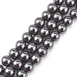 Noir Magnétiques synthétiques perles d'hématite brins, Grade a, ronde, noir, 6mm, Trou: 1mm, 15.5 pouce