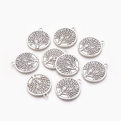 Antique Silver Flat Round with Tree of Life Tibetan Style Pendant Cabochon Settings, Lead Free & Nickel Free & Cadmium Free, Antique Silver, Tray: 25mm, 32x28x2mm, Hole: 2mm, about 185pcs/1000g