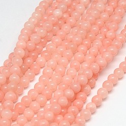 Light Salmon Natural Yellow Jade Beads Strands, Dyed, Round, Light Salmon, 6mm, Hole: 1mm, about 70pcs/strand, 15.75 inch