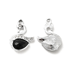 Negro Colgantes de cristal de aleación, colgante de cisne de diamantes de imitación de cristal, Platino, negro, 23x15x5 mm, agujero: 2 mm