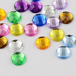 Mixed Color Taiwan Acrylic Rhinestone Cabochons, Flat Back and Faceted, Half Round/Dome, Mixed Color, 17x5mm