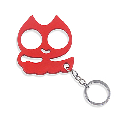 Rouge Porte-clés de défense en forme de tête de chat en alliage, Porte-clés à breloque brise-vitre avec accessoires en fer, rouge, 60x53mm