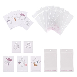 Human Cardboard Jewelry Display Cards, for Hanging Earring Display, Rectangle with Women Pattern, Women Pattern, Display Cards: 100pcs/box