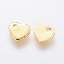 Chapado en Oro Real de 24K 201 encantos de acero inoxidable, estampar etiqueta en blanco, corazón, real 24 k chapado en oro, 5x6x1 mm, agujero: 1 mm