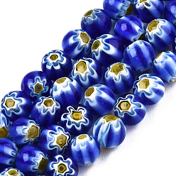 Bleu Royal Rondes verre de millefiori perles brins, bleu royal, 6mm, Trou: 1mm, Environ 67 pcs/chapelet, 14.7 pouce