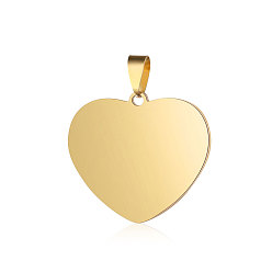 Golden 201 Stainless Steel Stamping Blank Tag Pendants, Manual Polishing, Heart, Golden, 30.5x25x2mm, Hole: 3.5x7mm