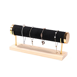 Negro Expositor de pulseras con barra en T de terciopelo, soporte organizador de joyas con base de madera, para guardar pulseras y relojes, negro, 29x7x12.5 cm