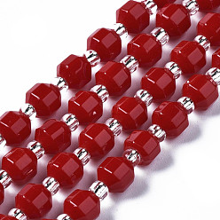Красный Бусины из натурального белого нефрита, с бисером, граненые, окрашенные, многоугольник, красные, 5x5.5 мм, отверстие : 1.2 мм, около 53 шт / нитка, 14.96 дюйм (38 см)