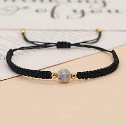 Agate Naturelle Bracelet de perles tressées rondes en agate naturelle, bracelet réglable noir, perle: 8 mm