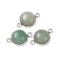 Green Aventurine Natural Green Aventurine Connector Charms, Half Round Links, with Stainless Steel Color Tone 304 Stainless Steel Findings, 14x22x5.5mm, Hole: 2mm