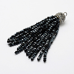 Noir Électroplaque de perles en verre, avec les accessoires de strass en laiton, noir, 76x10.8mm, Trou: 2.5mm