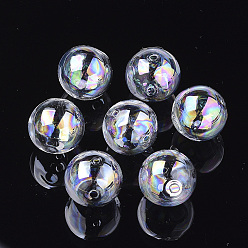 Clear AB Handmade Blown Glass Globe Beads, AB Color Plated, Round, Clear AB, 16x15.5mm, Hole: 1~2.5mm
