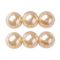 Jaune Verge D'or Brins de perles rondes en verre teinté écologique, Grade a, cordon en coton fileté, jaune verge d'or clair, 12mm, Trou: 0.7~1.1mm, Environ 34 pcs/chapelet, 15 pouce