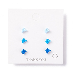 Bleu Ensemble de boucles d'oreilles en forme de nœud en résine, avec 925 broches plaquées argent sterling, bleu, 6x7.5x4.5mm, pin: 0.7 mm, 3 paires / ensemble