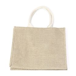 Светло-коричневый Джутовая портативная сумка для покупок, многоразовая сумка-тоут для покупок, загар, 31.5x36 см