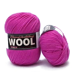 Fuchsia Polyester & Wool Yarn for Sweater Hat, 4-Strands Wool Threads for Knitting Crochet Supplies, Fuchsia, about 100g/roll