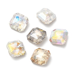 Mixed Color K5 Glass Rhinestone Buttons, Back Plated, Faceted, Square, Mixed Color, 12x12x6mm, Hole: 1mm