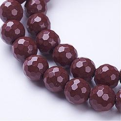 Brun De Noix De Coco Brins de perles de hokutolite naturelles, à facettes (128 facettes), ronde, teint, brun coco, 10mm, Trou: 1.2mm, Environ 42 pcs/chapelet, 15.2 pouce (39.5 cm)