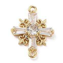 Light Gold Brass Pave Clear Cubic Zirconia Connector Charms, Cross Links, Light Gold, 19.5x15x4mm, Hole: 1.4mm