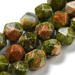 Unakite Natural Unakite Beads Strands, Faceted, Polygon, 7.5~8.5x7.5~8x7.5~8mm, Hole: 1.4mm, about 44~49pcs/strand, 14.25~14.96 inch(36.2~38cm)