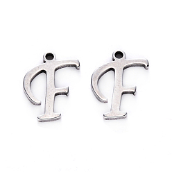 Letter F 201 Stainless Steel Charms, Laser Cut, Stainless Steel Color, Letter.F, 12x10x1mm, Hole: 1mm