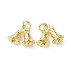 Chapado en Oro Real 18K Amuletos de latón chapado en estante navideño, con anillo de salto, sin plomo y cadmio, encanto de campana de navidad, real 18 k chapado en oro, 12x14.5x7 mm, agujero: 3 mm