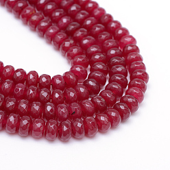 FireBrick Faceted Rondelle Dyed Natural White Jade Bead Strands, FireBrick, 6x4~5mm, Hole: 1mm, about 85pcs/strand, 14.5~14.9 inch(37~38cm)