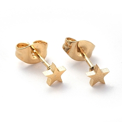 Golden 304 Stainless Steel Stud Earrings, Hypoallergenic Earrings, Star, Golden, 4x4.5mm, Pin: 0.7mm, 12pairs/board
