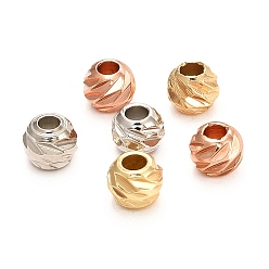 Mixed Color Brass Corrugated Beads, Long-Lasting Plated, Round, Mixed Color, 4.5x4mm, Hole: 1.8mm