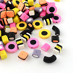 Mixed Color Mixed Shapes Handmade Polymer Clay Beads, Mixed Color, 7~14x7~12x4~6mm, Hole: 1mm